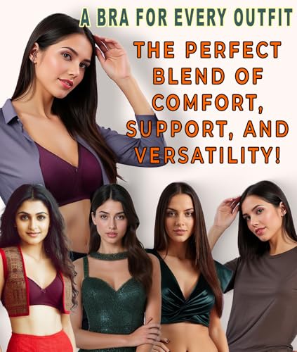 Image of Pack of 2 Women's Full Coverage Molded T-Shirt Bra | Non-Padded, Wireless, Cotton Comfort Bra with Detachable Straps