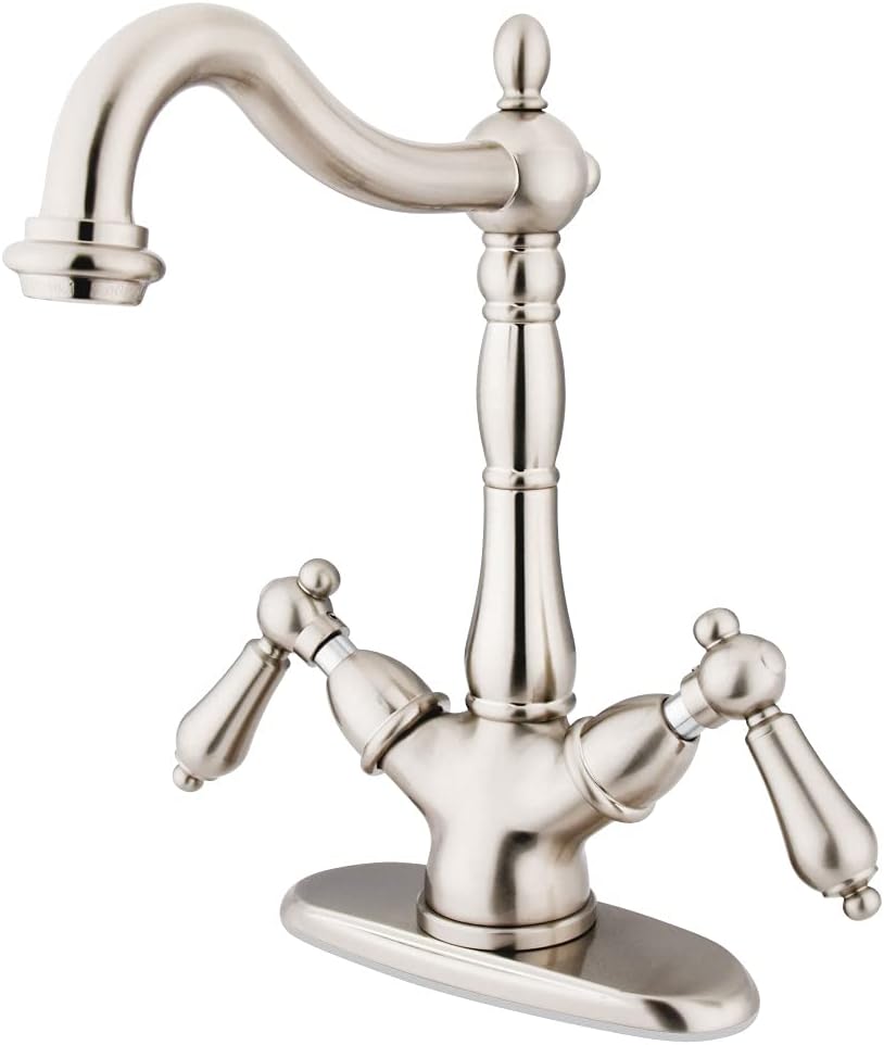 Kingston Brass KS1498AL Heritage 4-Inch Plate Two Handle Single Hole Vessel Lavatory Sink Faucet - Brushed Nickel