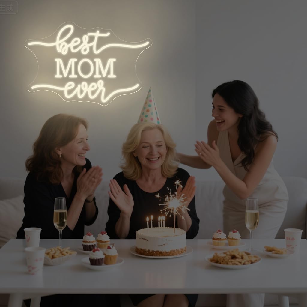 Best Mom Ever Neon Sign, LED Light Up Sign Gift for Mom Mother Wife, Wall Decor Neon Lights for Bedroom Living Room Home Decoration Birthday thoughtful gift for mom, 16.5"x10.9"