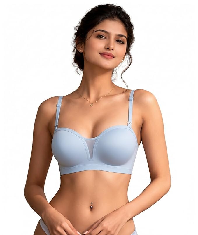 fashiol Women's Strapless Tube Bra, Padded with Detachable Adjustable Cotton and Transparent Straps |Lightly Padded | Seamless Multiway Bandeau Bra-picture-19