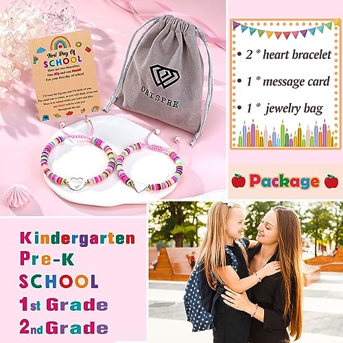 Image of First Day of Kindergarten /Pre K /School Mother Daughter Bracelets Matching Heart Wish Bracelet Set for 2 Gifts