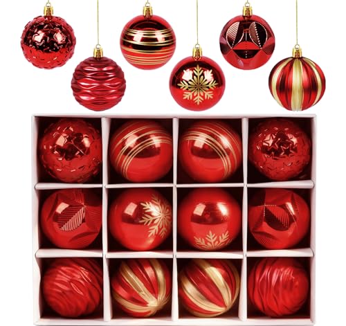 Weihnachtskugeln Rot, 12 Stück Christbaumkugeln Weihnachtskugel,...