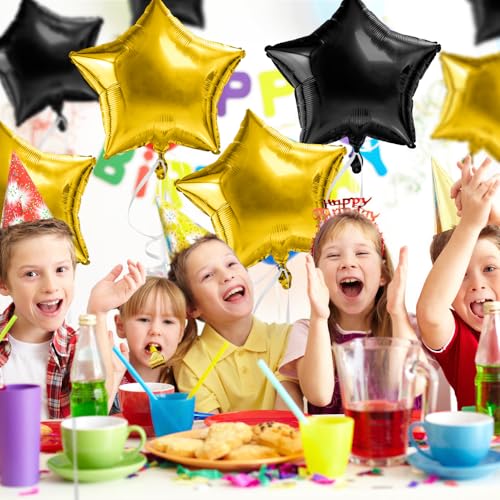 Image of Star Balloons, 18 Inch Foil Balloons, 10 PCS Star Balloons Foil,Gold & Black Star Foil Balloons Set Mylar Balloons Balloons Star for Birthday Party Anniversary Wedding New Year Decorations