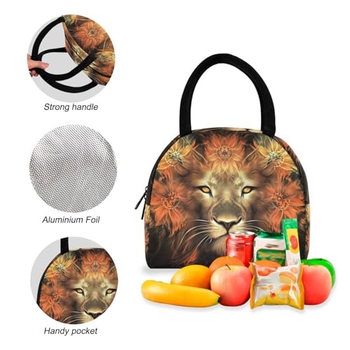 Fractal Lion Print Backpack Set with Lunch Bag, Large Capacity Travel Backpacks and Lunch Box Insulated for Commute Hiking Picnic4