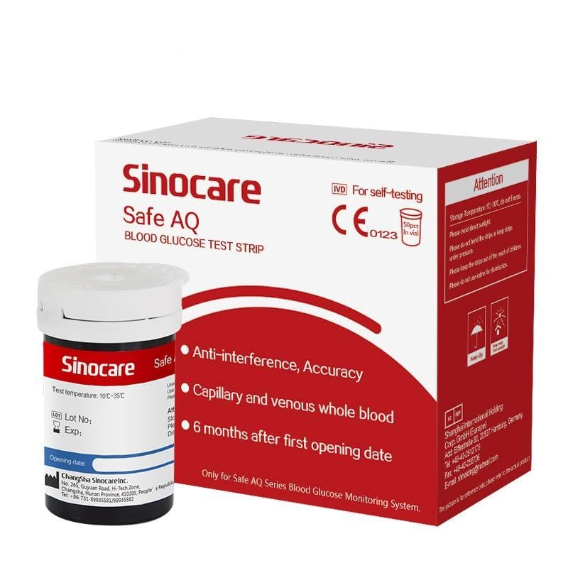 sinocare 25 x Tiras Reactivas de Prueba Glucosa, para Sinocare Safe AQ Smart y Voice, Incluye 25 Lancetas