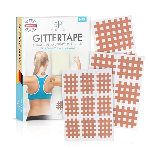 Health Press Gitterpflaster Gittertape Typ Mix 134 Crosstapes zur Akupressur Hautfarbene Akupunkturpflaster Akupressur Pflaster Cross Tape Set mit ausführlicher Anleitung