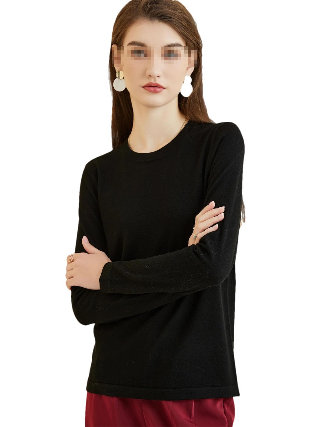 Vogrtcc Top Basic in Lana da Donna Autunno Inverno Girocollo A Maniche Lunghe