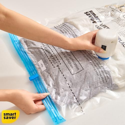 Smart Saver Polyamide Polyethylene Vacuum Compression Bags|Vacuum Storage Bags|Vacuum Bags For Travel|Space Saver Vacuum Bags(6Large + Electric And Manual Pump),White