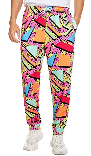 80s 90s Retro Sweatpants for Men & Women Vintage Workout Pants Track Pants Sports Costumes Outfits for Jogging Running Gym (X-Large red 80s)