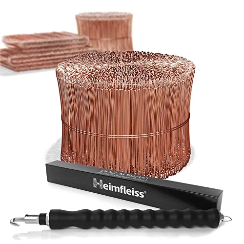 Heimfleiss Drillapparat Driller + verkupfertem Rödeldraht 1 0 x 100-160 mm (1000 Stk) - hochwertiges Set aus Drahtbinder Rödelzange & Bindedraht Sackverschluss - Drahtverschluss Ösendraht Drill Draht