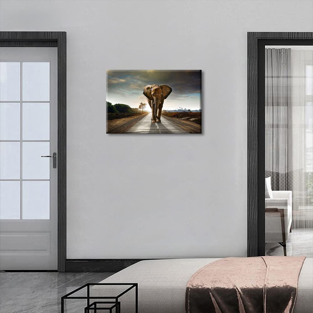 African Wild Elephant Landscape Decoration Art Abstract Painting Canvas Wall Art Canvas Pictures for Wall Bedroom Ready to Hang for Living Room Bedroom Home Decor Framed 8x12inch - Image 3