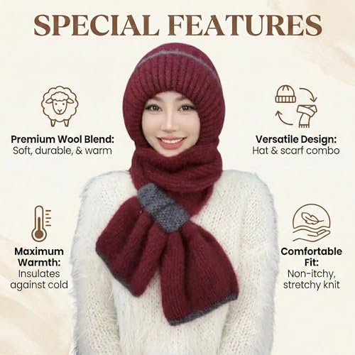 Image of Kraptick Women's Winter Cap and Scarf Set - Thick Fleece Lined Knitted Beanie Hat and Neck Warmer Muffler for Ladies, Stretchable & Soft Woolen Snow Proof for Extreme Cold -5