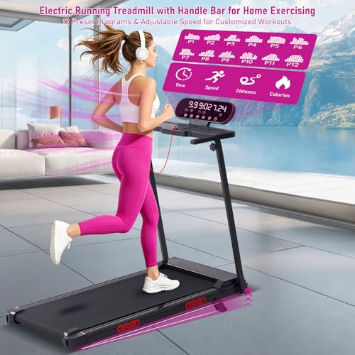 Image of MCRG Compact Treadmill with Handles for Home Small Spaces, 3.5HP Electric Treadmills for Home Exercising, 0.6-10MPH Walking Pad Treadmill with Handle Bar, 400LBS Portable Treadmill with Incline