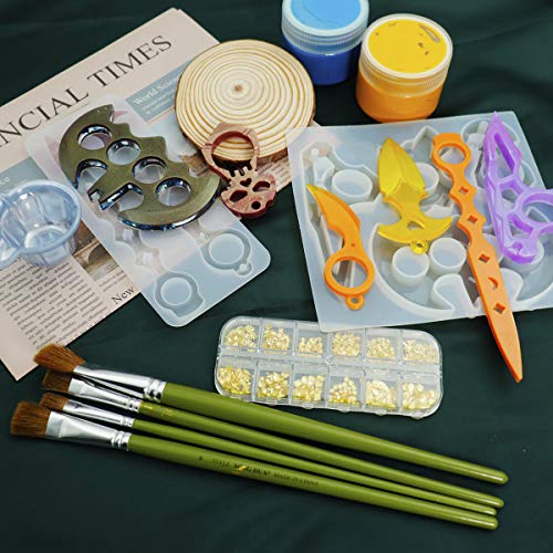 2 PCS Self Defence Resin Silicone Molds, Brass Knuckles Keychain Casting Molds with 10 Key Rings for DIY Crafts, Handmade Gifts