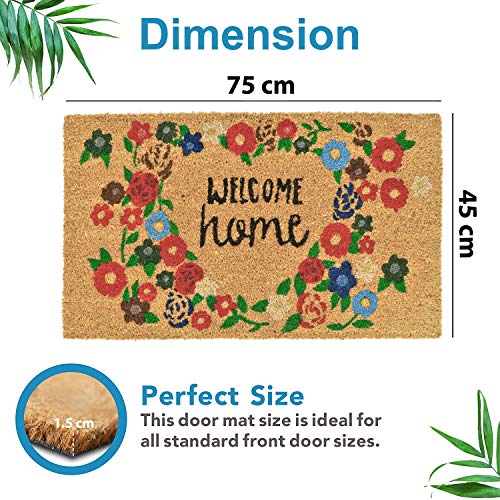 HOKIPO Large 45X75Cm Coir Doormats For Entrance With Antiskid Pvc Backing, Multicolor (In155, Rectangular)
