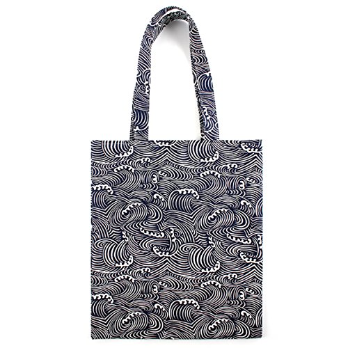 Chezi Japanese Pattern Cotton Canvas Tote Bag (wave/no)
