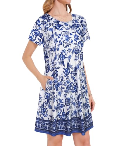 Image of JOLIGAL Summer Dresses for Women Casual Short Sleeve Sundress Scoop Neck Beach T Shirt Dress with Pockets 2026