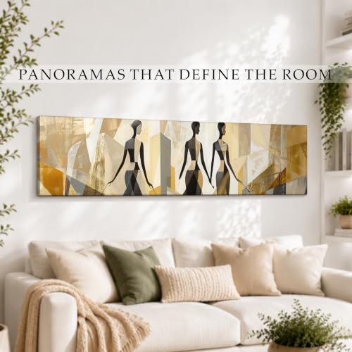 Image of Large Stretched Canvas Painting, Panel Wall Painting Minimalis African Woman Luxury Paintings for Home Decoration, Living room, Bedroom and Office Decor (Beige, 12x46 Inch)