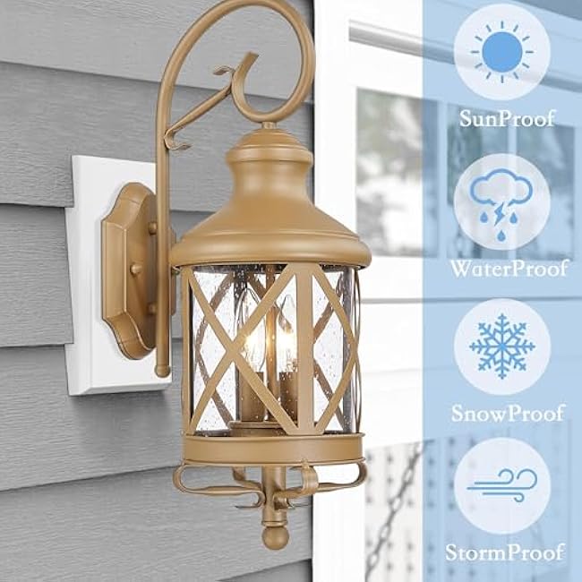 ALLGOT Traditional Outdoor Wall Lights, 21 Inch Tall Vintage Exterior Lantern Light Fixture, Outdoor Wall Sconces Anti-Rust Waterproof Wall Mount Lamp with Seeded Glass (Aged Copper)