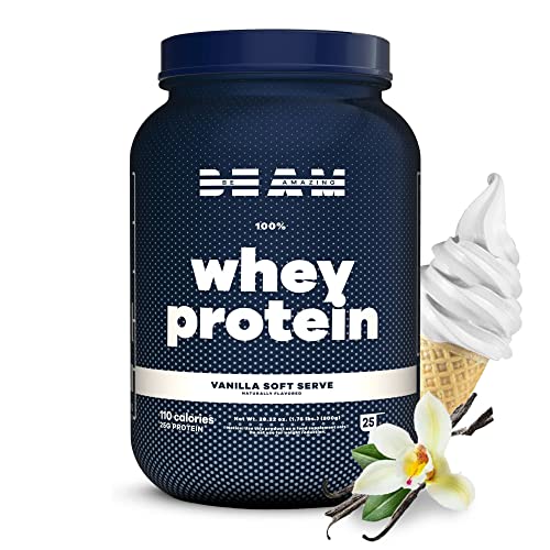 BEAM Be Amazing - Whey Protein Isolate Powder | Soy and Gluten-Free Protein Powder for Muscle Grow Support | Post Workout Shake with Digestive Enzymes & Recovery | Vanilla Soft Serve, 25 Servings