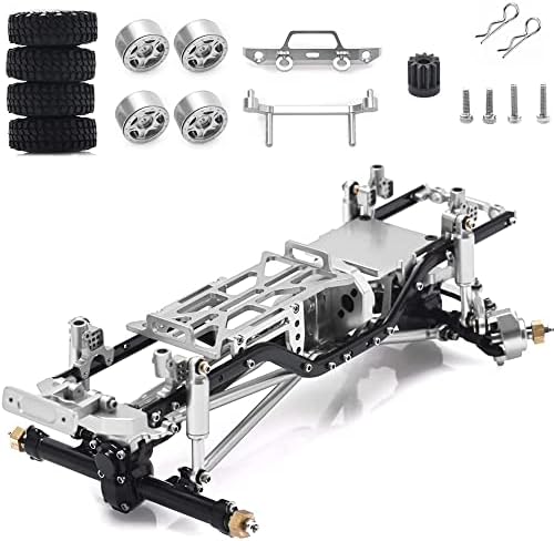 Frame Kit for Axial SCX24 AXI90081 RC Crawler Car Chassis Frame 1/24 RC Car Assembled Body Accessories Upgrades Parts CNC Machining with Wheel Hub- Silver