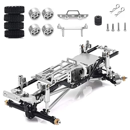 Frame Kit for Axial SCX24 AXI90081 RC Crawler Car Chassis Frame 1/24 RC Car Assembled Body Accessories Upgrades Parts CNC Machining with Wheel Hub- Silver