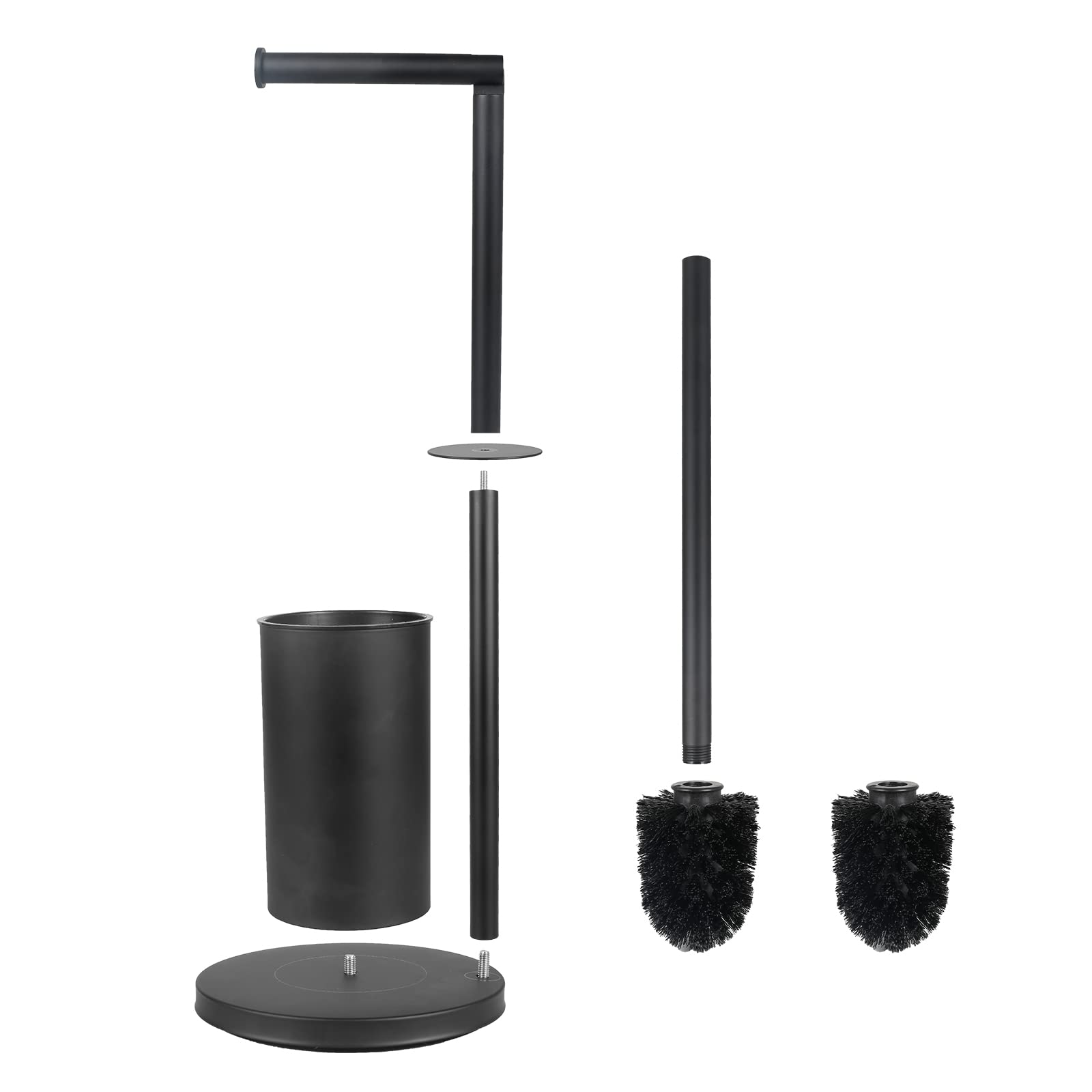 Portarotolo Carta Igienica da Terra con Scopino Acciaio Inox Piantana Portarotolo Nero Porta Rotoli Cartaigienica con Spazzolino WC Senza Forare, in Piedi