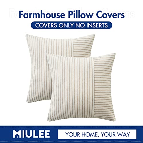 Miulee 2P_FBPJ_18IN_03 Khaki And Beige Patchwork Farmhouse Pillow Covers 18X18 Inch thumb #5