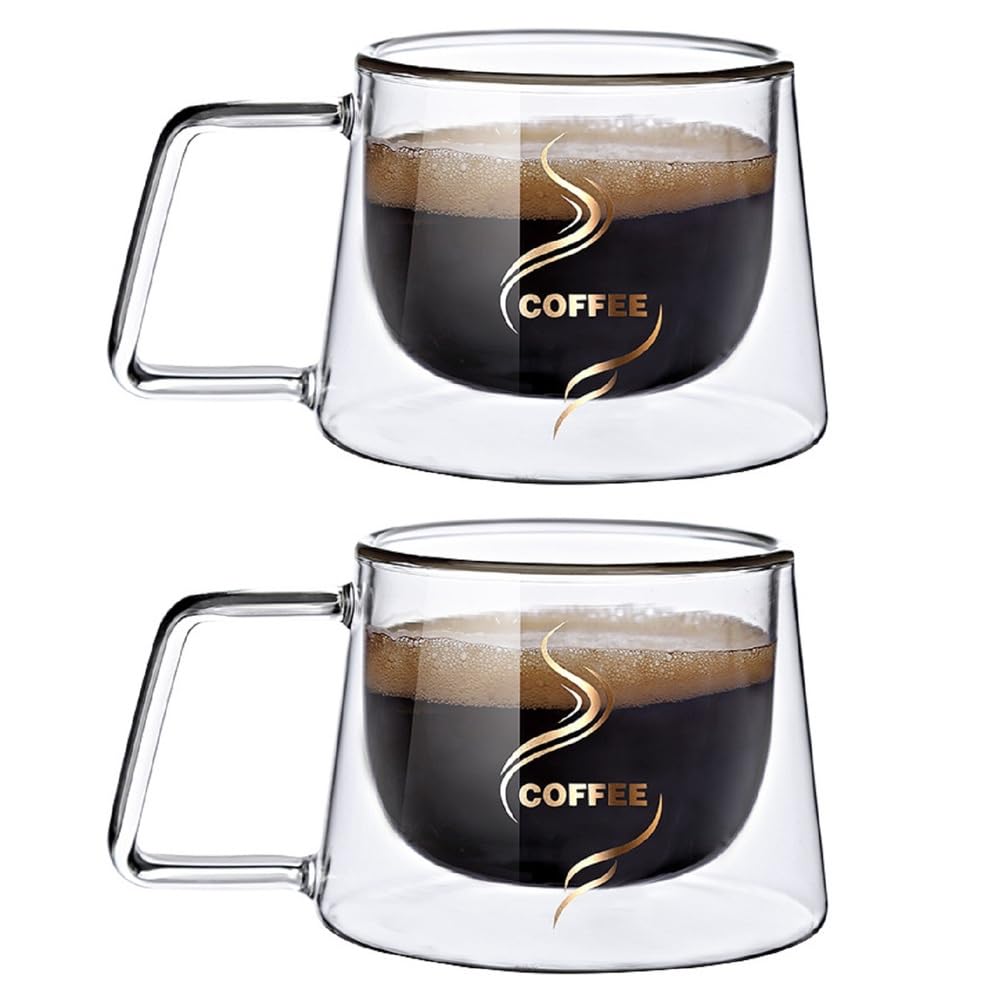 Kubek z podwójnymi ściankami 200ML, kubek z podwójnymi ściennymi okularami, przezroczyste izolowane kubki Cappuccino, kubki z herbatą, kubki z latte Cappuccino z uchwytem