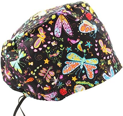 Extra Room Magical Butterfly Black Scrub Cap with Cord Lock