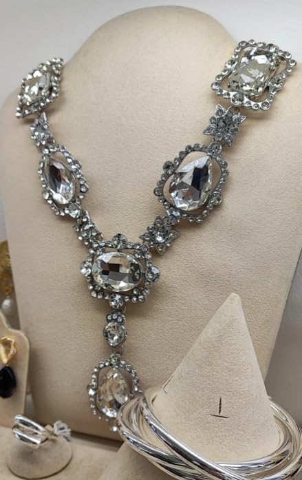 Secret for Longevity Extra Large Victorian Art Deco Antique Retro Vintage Style Silver Tone Clear Rhinestone Chunky Statement Wedding Bridal Prom Drag Queen Pageant Necklace - Image 7
