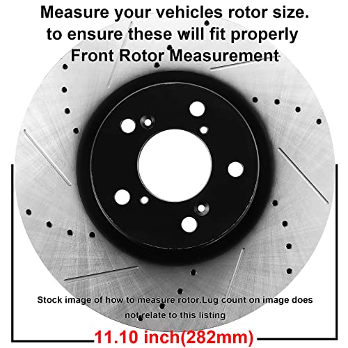 Image of MotorbyMotor 282mm Front Brake Kit Rotors and Brake Pads Replacement for Honda Accord Civic CR-V Element, Acura ILX Drilled & Slotted Disc Brake Rotor & Ceramic Pads 31257, 12040036