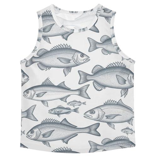 J JOYSAY Drawing Fish White Boys Tank Top Sleeveless Muscle Shirts Quick Dry Workout Active Sport Kids T-Shirts 3-15T