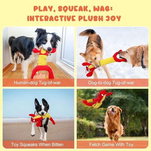FLERDMAU Hundespielzeug Unzerstörbar Weihnachten - Robust Quietschend Tau Seil für Große Kleine Hunde - Interaktives Quietschendes Stofftier & Kuscheltier zur Beschäftigung, Zerren für Welpen Rot