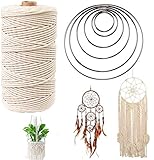 【Anwendungen】-- Mit dem Set aus Baumwollkordel und Metallringen können Sie schöne Traumfänger mit unterschiedlicher Größe und kreativem Handwerk herstellen, Ihren Raum dekorieren und nur einmal kaufen.