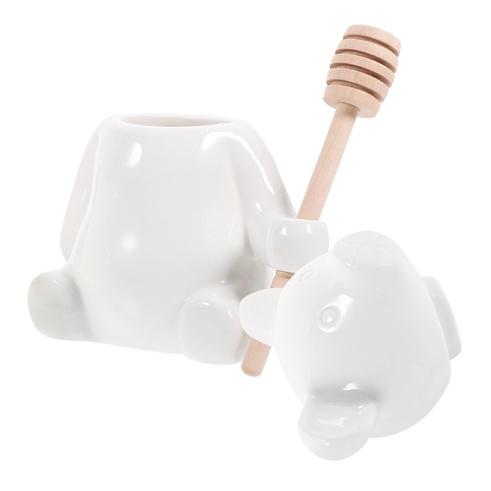 ABOOFAN Ceramic Honey Pot with Lid and Dipper, Bear Shaped Honey Jar Porcelain Honey Dipper Stick and Jar Set Honey Containers Sugar Jar Salt Pot for Home Kitchen