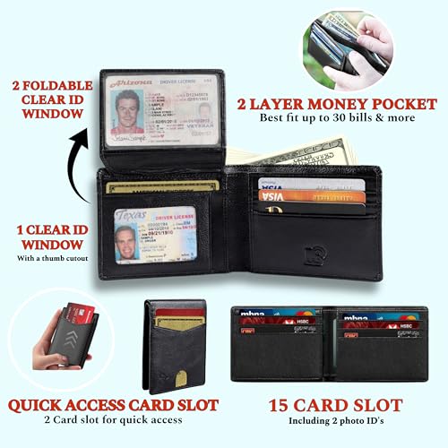 RFID Blocking Genuine Leather Wallet for Men - Black | Mens Bifold Wallet with Gift Box, Holds Up to 15 Cards, Durable Anti-Scratch Leather, Ideal Gift for Father's Day, Birthdays & Special Occasions2