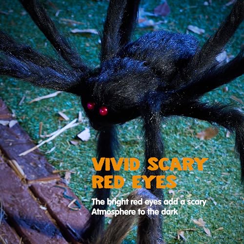 Image of JOYIN 3 Pcs Halloween Spiders Outdoor Decoration, Halloween Decor Outside, Fake Hairy Giant Spiders for Yard Lawn Porch Decor Indoor Haunted House Scary Prop (59″Black, 47″ Brown, 35″ Grey)