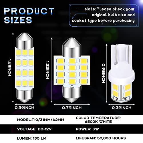 Tallew TALLEW-LED-182 24 Pieces Dome Light Led Car Bulb Kit Set T10 31 Mm 42 Mm Led Festoon Bulbs Interior Led Interior Replacement Bulbs thumb #1
