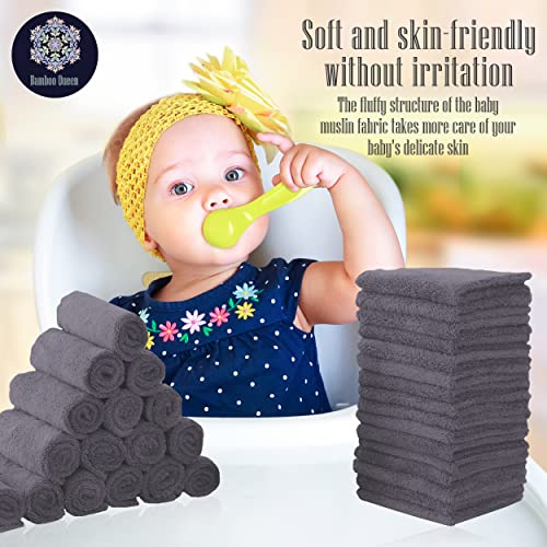 Image of 32 Pack Baby Washcloths - Luxury Coral Fleece - Extra Absorbent and Soft Wash Clothes for Newborns, Infants and Toddlers - Suitable for Sensitive Skin and New Born - Baby Shower - Grey, 10x10 Inch