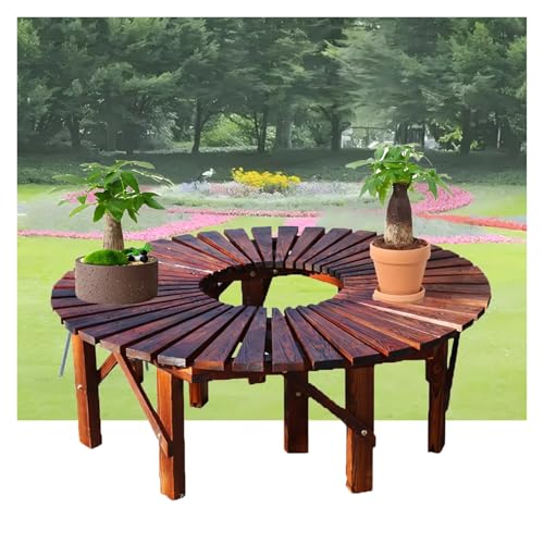 Banco redondo de madera para exteriores, silla de relajación sin respaldo, soporte circular para plantas, para parques, patios, jardines, césped, perfecto para asientos al aire libre