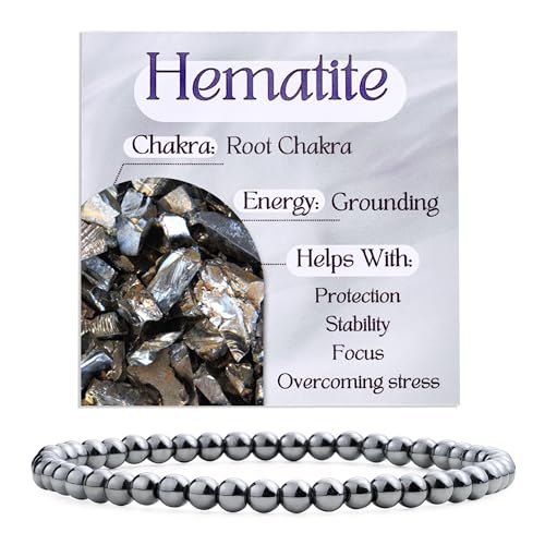 Bivei Hematite - Grounding - Crystal Bracelet for Women 4mm Beaded Semi Precious Natural Stone Stretch Elastic Jewelry Yoga Gifts