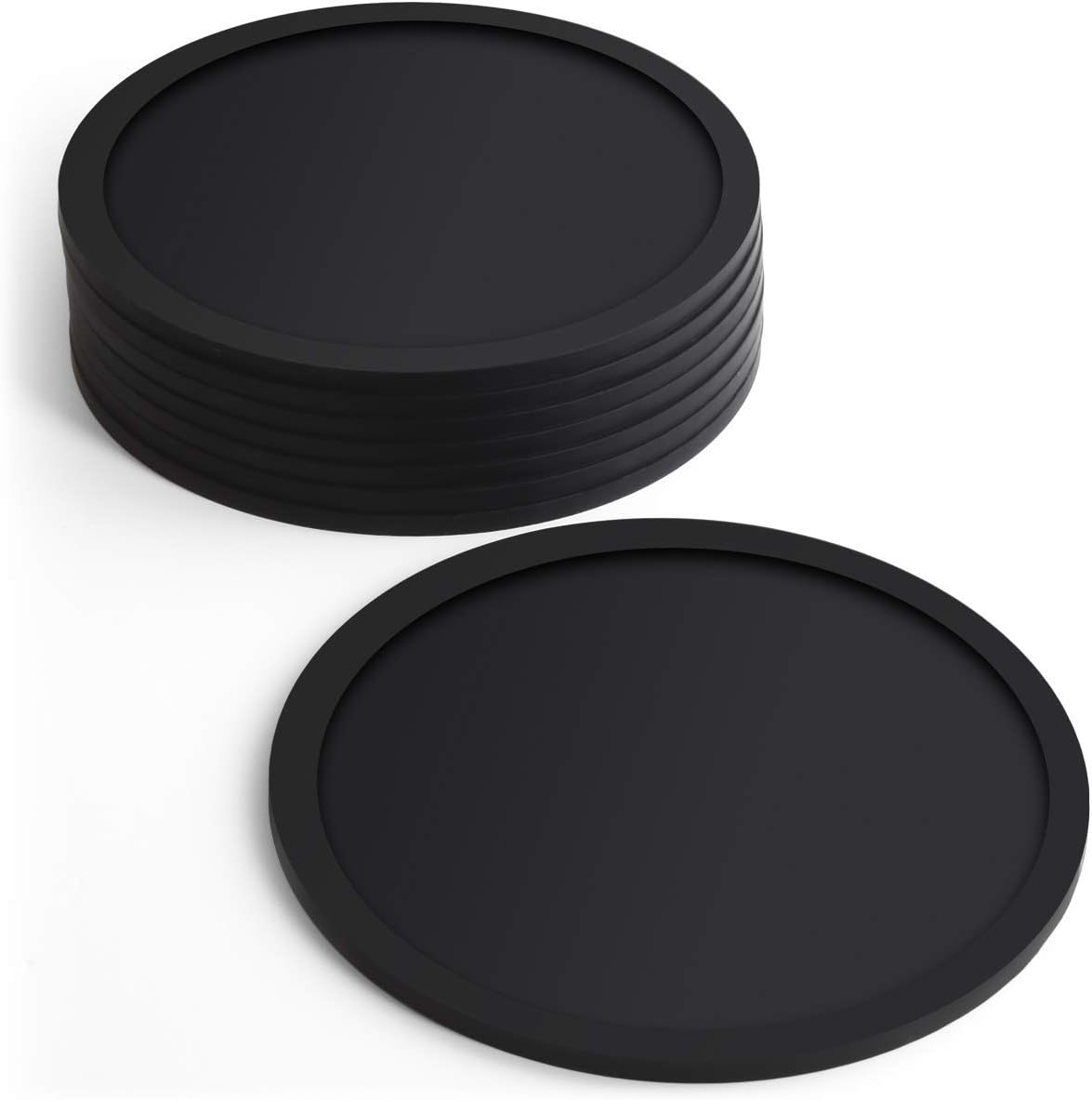 iGadgitz Home U6901 - BPA Free Silicone Coasters Non-slip Cup Mats, set of 8 – Round Shaped, Pint Glass Size, Coffee Cups, Tea Cups & Bottles, Hot & Cold Drinks - Parties, Home, office & More - Black
