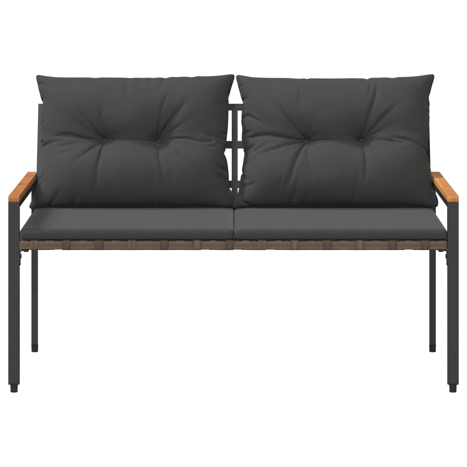 Ławka Ogrodowa Polirattan 2 Osoby 116 x 67,5 x 72 cm | Blat Z Drewna Akacjowego, Regulowane Nóżki, Zdejmowane Poszewki, Na Taras