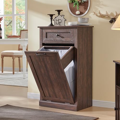 Image of IFGET Tilt Out Trash Can Cabinet, Trash Cabinet w /Drawer, Brown