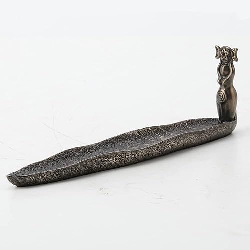 Miniatura 6 de Veronese Design 9 5/8 pulgadas de largo Triple Luna Espiral Diosa Wiccan Soporte de incienso Escultura de resina bronceada fundida en frío