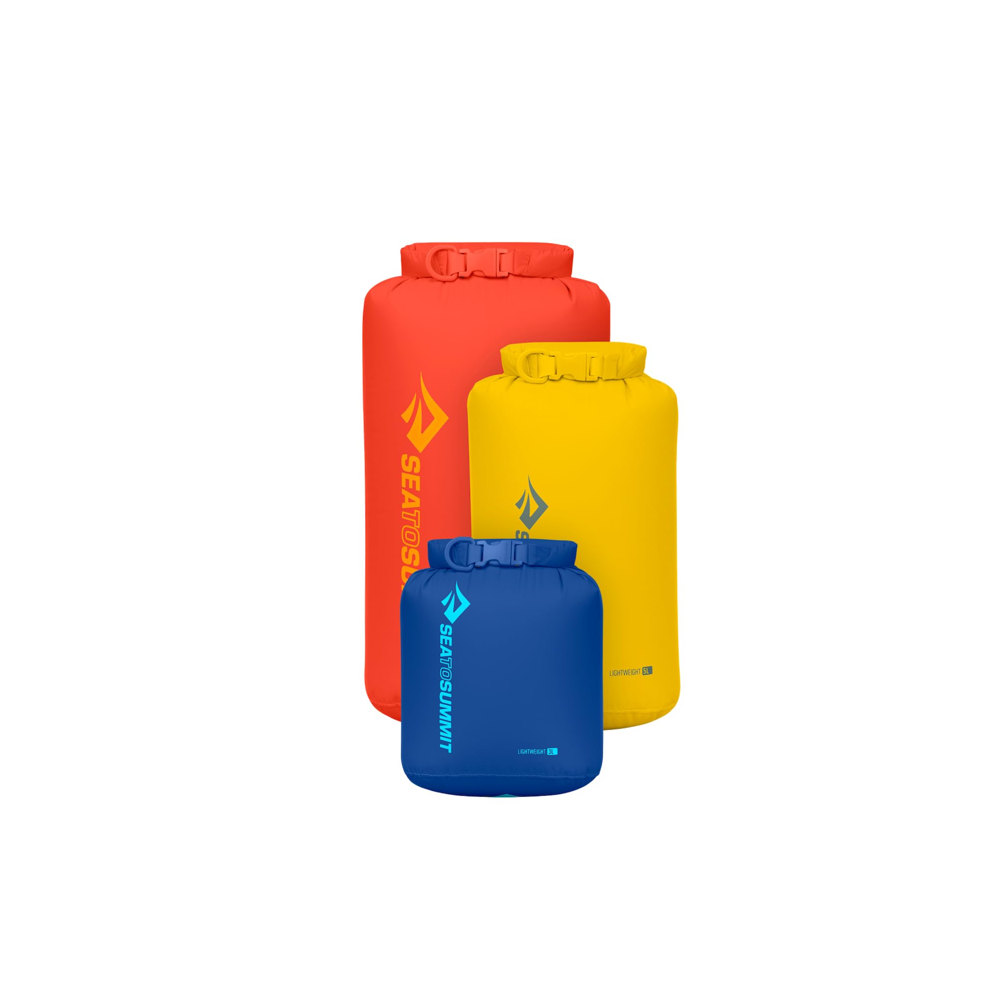 Sea to Summit - Lightweight Dry Bag Set (3L, 5L, 8L) - wasserdichte Trockentaschen - Rollverschluss - Recyclingmaterial - Befestigungspunkt am Boden & D-Ring - Für Wanderungen & Paddelsport