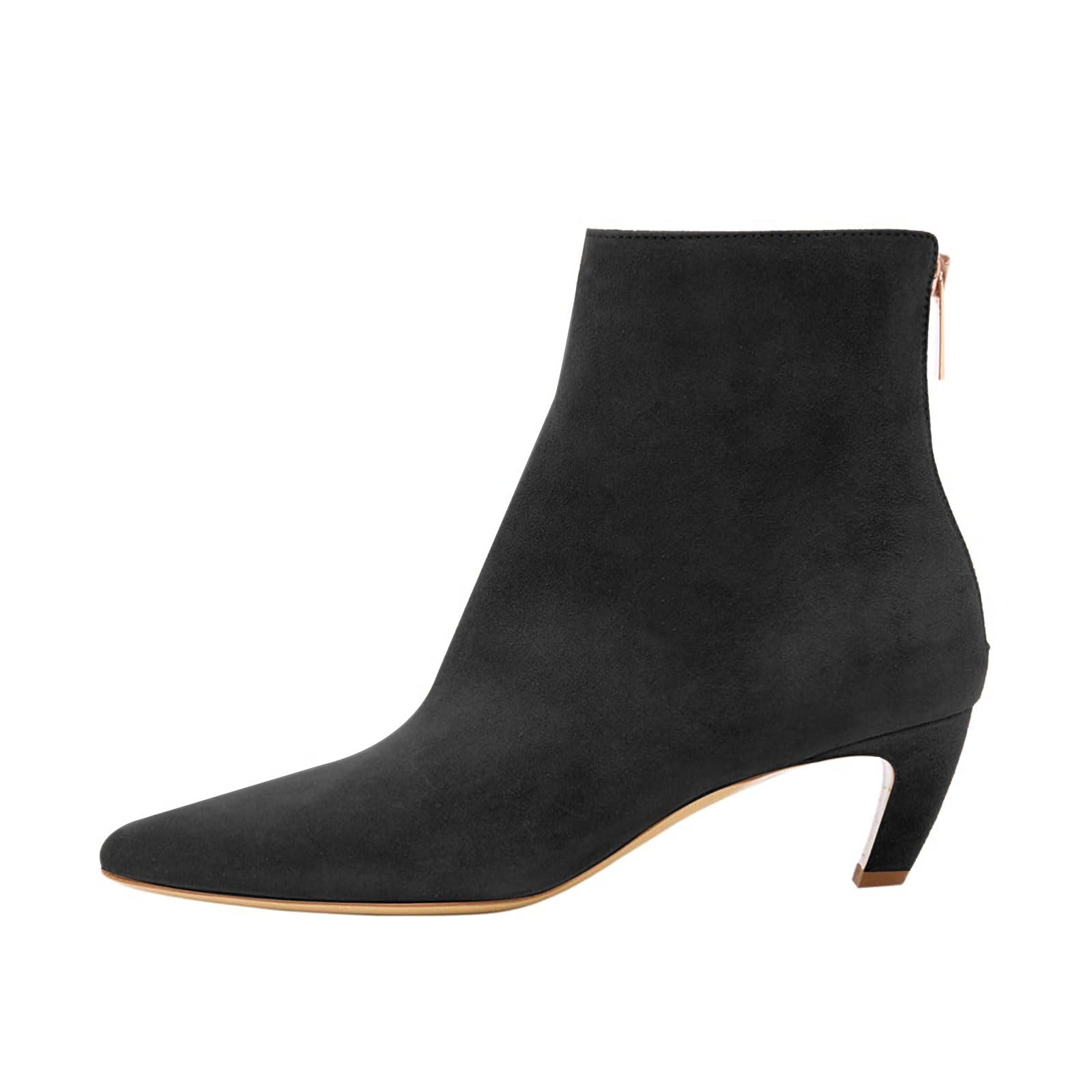 Womens Faux Suede Kitten Heel Ankle Boots Fashion Back Zipper Pointed Toe Low Heel Short Boots Dress Work