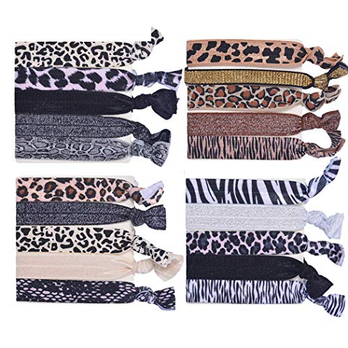 Image of Beauty Wig World 7 Pack Elastic Ribbon Hair Ties Set 35 Pcs Leopard No Crease Ponytail Holder Hair Bands Hair Supplies Colorful Bracelet for Girl and Women Hair Accessories