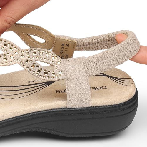 DREAM PAIRS Women's Comfort Dressy Rhinestone Summer Beach Sandals Slip-on Flat Walking Orthopedic Sandals with Elastica Back Strap4